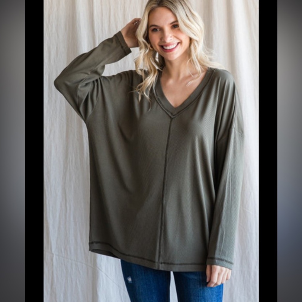 #87 Olive-green long sleeved top
